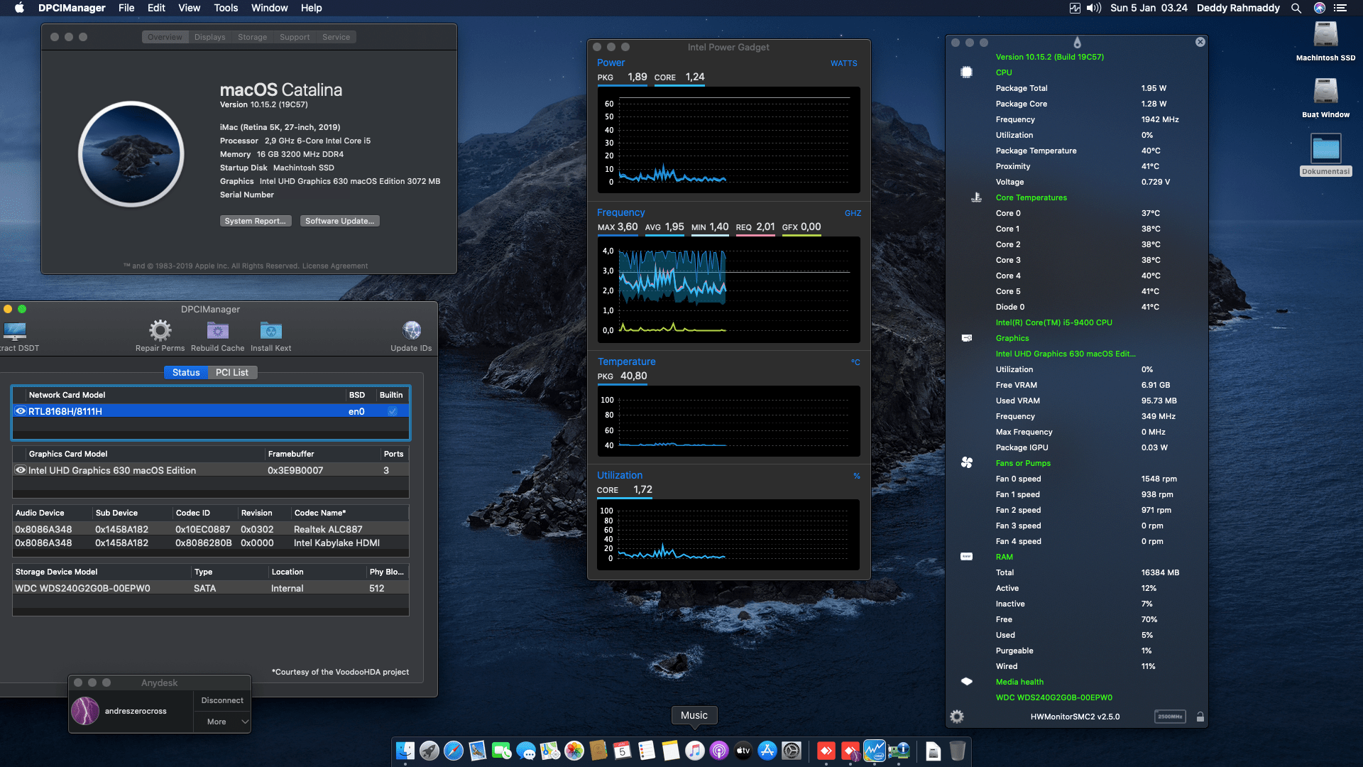 Success Hackintosh macOS Catalina 10.15.2 Build 19C57 at Gigabyte Z390 UD + Intel Core i5-9400